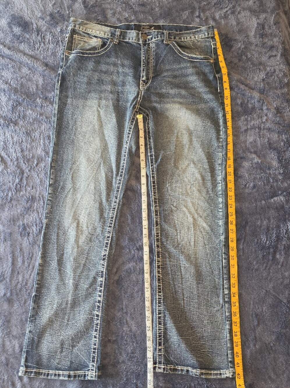 Men's Blue Denim Jeans - Classic Straight Fit True Luck Men's Bootcut Size 36